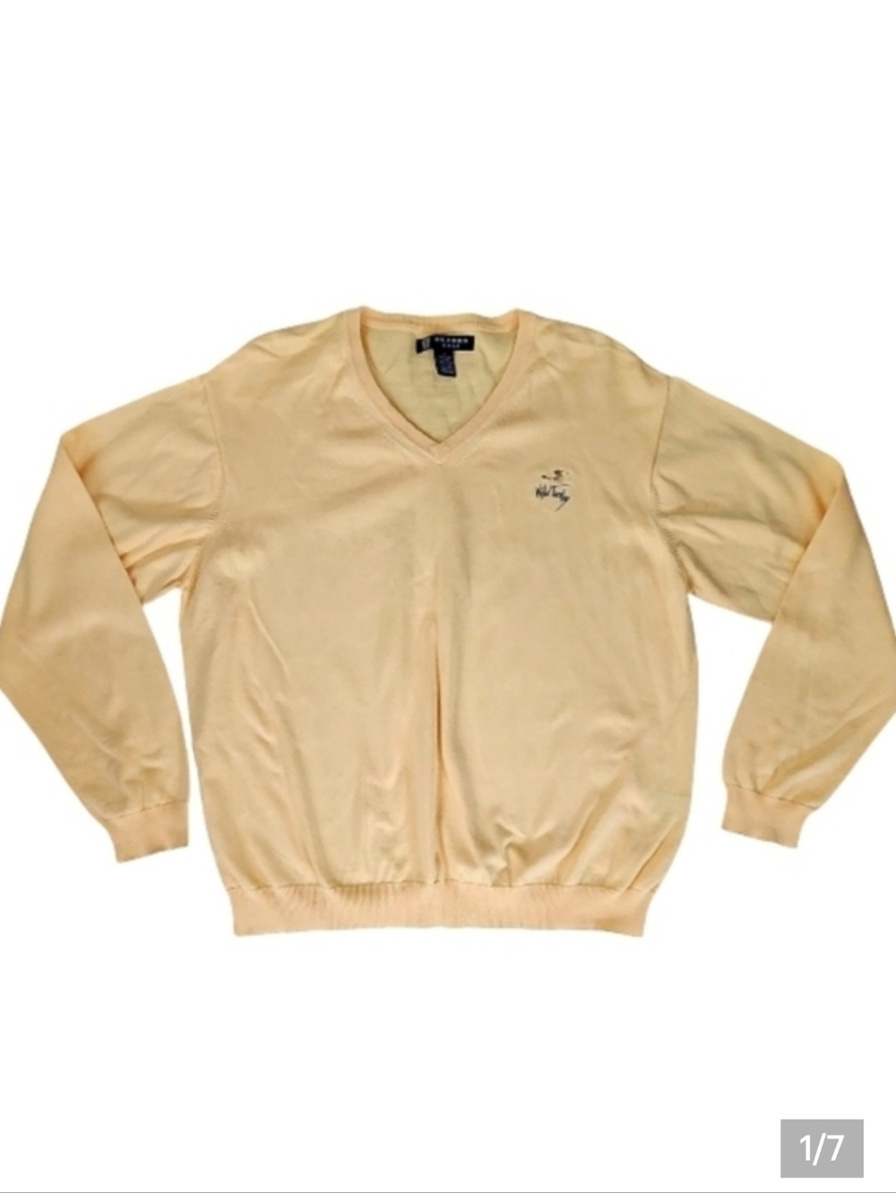 Oxford Golf Pima Cotton V-Neck Sweater Men's L Yellow Wild Turkey‎ Logo